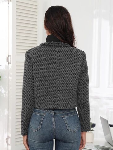سترات M.Infisavo Tweed Blazer للنساء بأكمام طويلة أنيقة للعمل المكتبي والأعمال التجارية سترة تويد مقصوصة in Kuwait