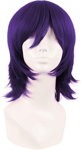 MapofBeauty 14 Inch/35 cm Short Cosplay Wolf Tail Synthetic Side Bangs Party Wig (Dark Purple) in Kuwait