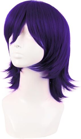MapofBeauty 14 Inch/35 cm Short Cosplay Wolf Tail Synthetic Side Bangs Party Wig (Dark Purple) in Kuwait