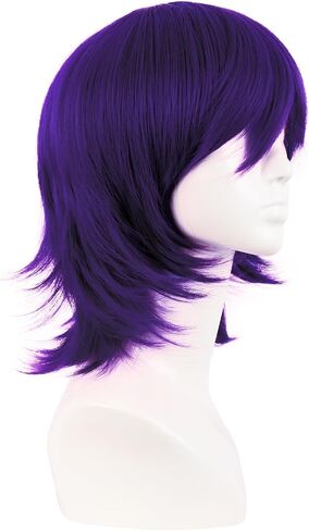 MapofBeauty 14 Inch/35 cm Short Cosplay Wolf Tail Synthetic Side Bangs Party Wig (Dark Purple) in Kuwait