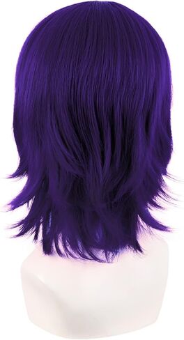 MapofBeauty 14 Inch/35 cm Short Cosplay Wolf Tail Synthetic Side Bangs Party Wig (Dark Purple) in Kuwait