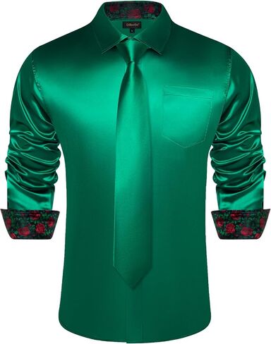 DiBanGu Satin Shirt and Tie Sets for Men Dress Shirts Long Sleeve Inner Contrast Men's Casual Button-Down Shirts S-3XL in Saudi Arabia