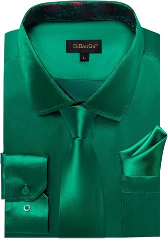 DiBanGu Satin Shirt and Tie Sets for Men Dress Shirts Long Sleeve Inner Contrast Men's Casual Button-Down Shirts S-3XL in Saudi Arabia