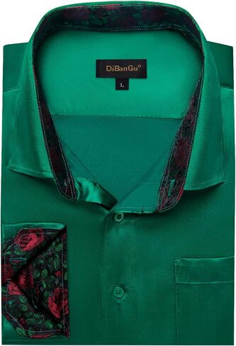 DiBanGu Satin Shirt and Tie Sets for Men Dress Shirts Long Sleeve Inner Contrast Men's Casual Button-Down Shirts S-3XL in Saudi Arabia