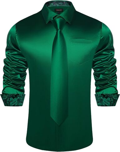 DiBanGu Satin Shirt and Tie Sets for Men Dress Shirts Long Sleeve Inner Contrast Men's Casual Button-Down Shirts S-3XL in Saudi Arabia