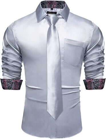 DiBanGu Satin Shirt and Tie Sets for Men Dress Shirts Long Sleeve Inner Contrast Men's Casual Button-Down Shirts S-3XL in Saudi Arabia