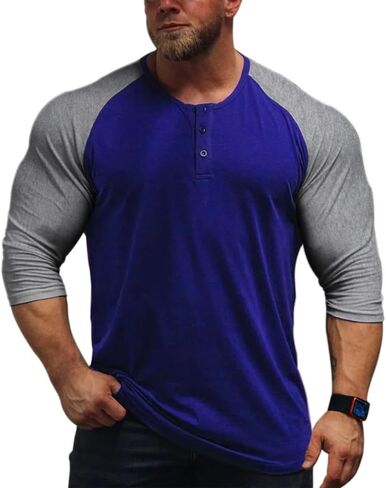 Muscle Alive Mens Summer Casual Short Sleeve Henleys T-Shirt Single Button Placket Plain v Neck Shirts in Kuwait