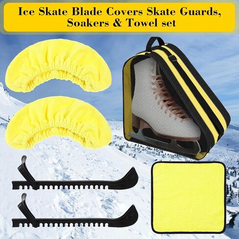 Liliful 4 Pcs Skate Guards Skate Blade Covers Towel Ice Inline Bag Set Ice Skating Guards for Adult Figure Skating or Hockey in Kuwait