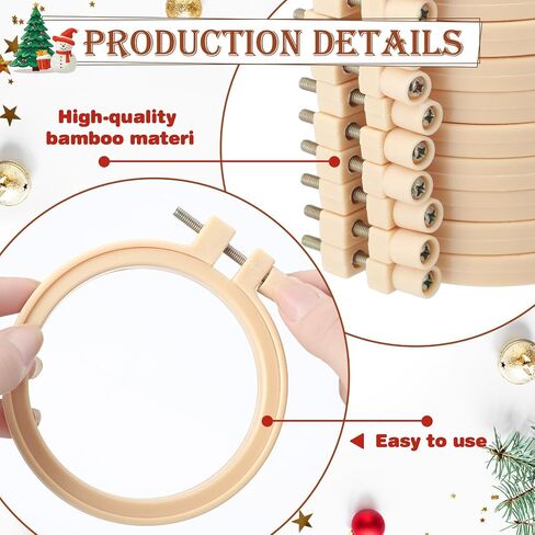 Beeveer 25 قطعة من مجموعات تطريز عيد الميلاد DIY مجموعة زينة عيد الميلاد تتضمن 3 حلقات تطريز صغيرة بدائرة من الخيزران، وأقواس، وحبل قطني لتزيين شجرة عيد الميلاد DIY in Saudi Arabia