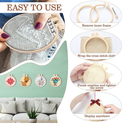 Beeveer 25 قطعة من مجموعات تطريز عيد الميلاد DIY مجموعة زينة عيد الميلاد تتضمن 3 حلقات تطريز صغيرة بدائرة من الخيزران، وأقواس، وحبل قطني لتزيين شجرة عيد الميلاد DIY in Saudi Arabia
