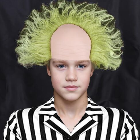 Kids Green Wig with Bald Cap Child Short Ombre Green Wig Short Fluffy Wavy Wig Cosplay Costume Halloween Wig in Saudi Arabia
