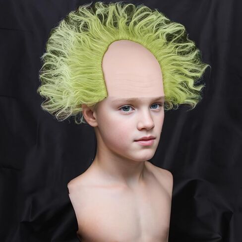 Kids Green Wig with Bald Cap Child Short Ombre Green Wig Short Fluffy Wavy Wig Cosplay Costume Halloween Wig in Saudi Arabia