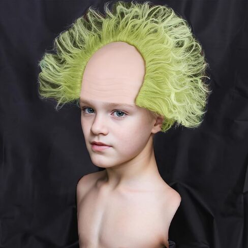 Kids Green Wig with Bald Cap Child Short Ombre Green Wig Short Fluffy Wavy Wig Cosplay Costume Halloween Wig in Saudi Arabia