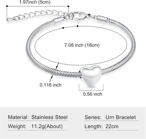 Imrsanl Heart Urn Bracelet for Ashes for Women Girls Stainless Steel Cremation Urn Bracelet Bangle for Ashes Keepsake Memorial Jewelry Gifts in Kuwait