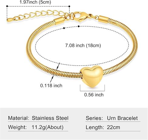 Imrsanl Heart Urn Bracelet for Ashes for Women Girls Stainless Steel Cremation Urn Bracelet Bangle for Ashes Keepsake Memorial Jewelry Gifts in Kuwait
