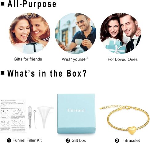 Imrsanl Heart Urn Bracelet for Ashes for Women Girls Stainless Steel Cremation Urn Bracelet Bangle for Ashes Keepsake Memorial Jewelry Gifts in Kuwait