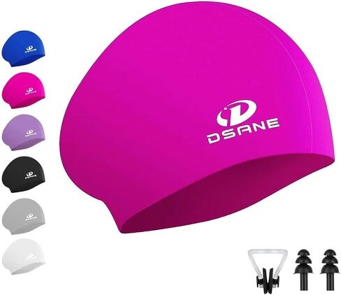 2 Pack Womens Silicone Swim Cap for Long Hair,3D Ergonomic Design Silicone Swimming Caps for Women Kids Men Adults Boys Girls with Ear Plug and Nose Clip(L) in Kuwait