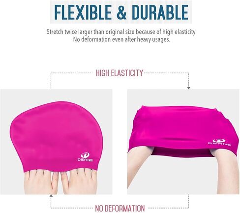 2 Pack Womens Silicone Swim Cap for Long Hair,3D Ergonomic Design Silicone Swimming Caps for Women Kids Men Adults Boys Girls with Ear Plug and Nose Clip(L) in Kuwait