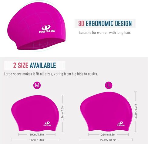 2 Pack Womens Silicone Swim Cap for Long Hair,3D Ergonomic Design Silicone Swimming Caps for Women Kids Men Adults Boys Girls with Ear Plug and Nose Clip(L) in Kuwait