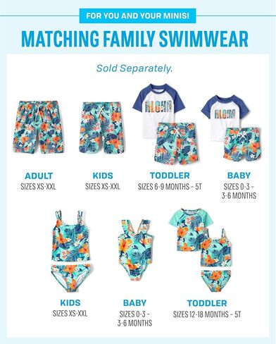 بدلة سباحة Rashguard بأكمام قصيرة للفتيات والأطفال من 3 قطع من The Children's Place، Hawaiian Tropic، 4T in Saudi Arabia