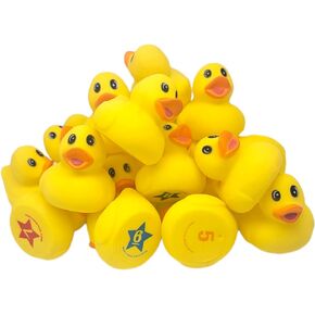 Yellow Rubber 2.5" Ducky Matching Game (20 Pack) 1 to 10 Numbers. Soft Rubber Duckies. (10 starred & 10 unstarred) Memory Game for Kids. Fun Educational Learning Toy Preshcoolers Develops Memory