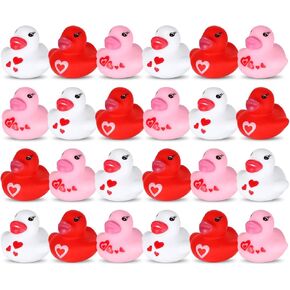 24pcs Valentine's Day Rubber Ducks, 1.57 inch Mini Small Assorted Rubber Bath Ducks Colorful Bathtub Toy Squeaky Duckies Love Heart Duck Valentines Day Gifts for Kids Cupcake Topper(3 Colors) in Saudi Arabia