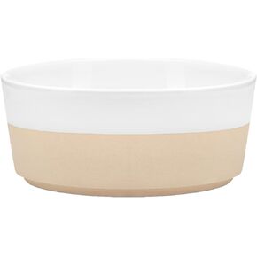 Waggo Textured Dipper Ceramic Dog Bowl or Dog and Cat - Heavyweight and Durable Pet Food and Water Dish Crock (Small, White)