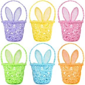 6 Pieces Easter Egg Baskets - Handmade 6 colors Bunny Ears Easter Baskets for Easter Theme Garden Party Favors, Easter Eggs Hunt, Easter Goodies Goody, Basket Fillers Stuffers Toy