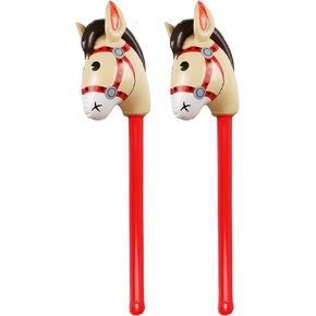 2PCS Inflatable Stick Horse,Inflatable Horse Head on Stick Horse Costume Pony/Halloween/Western Cowboy/Horse Baby Shower Birthday Party Decorations Supplies Favors Props, 37 Inches (Red)