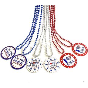 الرابع من يوليو الخرز القلائد حزب تفضل عيد الاستقلال الأحمر الأبيض الأزرق ميدالية القلائد لوازم حفلات اليوم الوطني (12 قطعة) in Kuwait