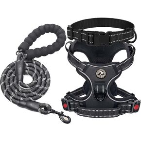 Dog Harness, No-Pull Pet Harness with 2 Leash Clips, Adjustable Soft Padded Dog Vest, Reflective No-Choke Pet Oxford Vest with Easy Control Handle for Small Dogs, Black, M