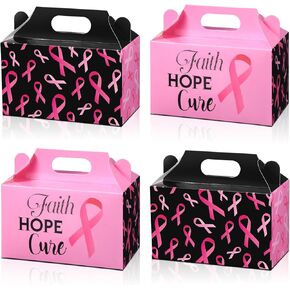 Pasimy 24 Pieces Breast Cancer Awareness Gift Boxes Pink Ribbon Favor Boxes Faith Hope Cure Goodie Candy Treat Boxes for Women Girls Breast Cancer Awareness Gifts Public Charity Supplies