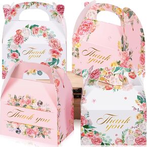 Thank You Boxes for Favors Floral Treat Boxes 6 x 3.5 x 3.5 Inch, White Pink Floral Cardboard Gift Box Tea Party Favor Candy Cookie Container for Wedding Birthday Baby Shower Celebration(24 Pcs)
