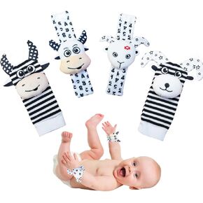 Baby Wrist Rattles Foot Finder Rattle Socks for Babies 3 6 18 Months Black and White High Contrast Baby Infant Soft Sensory Toys for Newborn Baby Mittens Gift for Boy Girl Bebe in Saudi Arabia