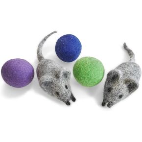 Felt Wool Ball and Mouse Toys for Cats and Kittens, Adorable Colorful Soft Quiet Fabric Balls, Without Catnip, Handmade - for Cat Lovers, 2 Felt Mice 3 Felt Balls