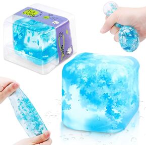 Stress Balls Large Ice Cube Fidget Toys, Blue Ice Cube Fidget Sensory Toys, Squeeze Toys Stress Balls for Kids Stress Relief Toys Fidget Toys Adults, Boys Girls Birthday Gifts Party Favors for Kids