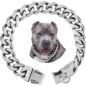 BAOBOTE 19mm Gold Chain Dog Collar,Luxurious Gold Cuban Link Dog Collar with Secure Snap Buckle for Large Pitbulls(26" Gold)