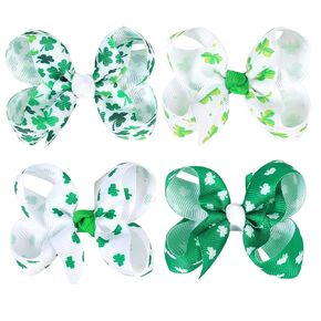 St. Patrick's Day Hair Bow Hair Clip for Baby Girls Green Hair Bow Clip Shamrock Hair Pin for Toddler Kids Women TSFJ71 (Bow 4pcs)