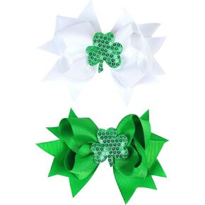 مشبك شعر على شكل فيونكة شعر لعيد القديس باتريك للفتيات الصغيرات دبوس شعر أخضر على شكل فيونكة شامروك للأطفال الصغار والنساء TSFJ71 (فيونكة 4 قطع) in Kuwait