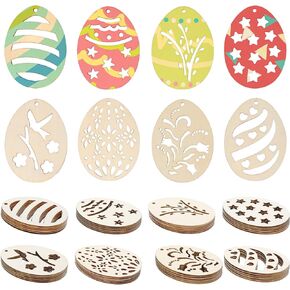 Yookat 40 Pieces Easter Egg Wooden Cutout Unfinished Wood Easter Eggs Cutouts for Craft (40)
