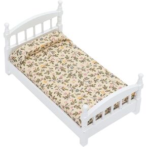 Dilwe 1:12 Doll House Bed, Wooden Miniature Doll House Bed Doll House Bedroom Furniture Toy