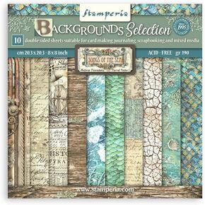 Stamperia Mini Scrapbooking Pad-Backgrounds Songs of The Sea, Multicoloured, 8 x 8 inches (20.3 x20.3 cm)