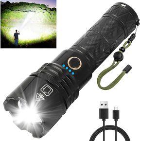 PAJGCTKG Rechargeable Flashlights,250000 High Lumens,5 Adjustable Modes, Zoomable,Waterproof, 4 Power Indicators,XHP70.2 Tactical Flashlight,Handheld Flash Light for Emergencies, Camping, Hiking in Saudi Arabia