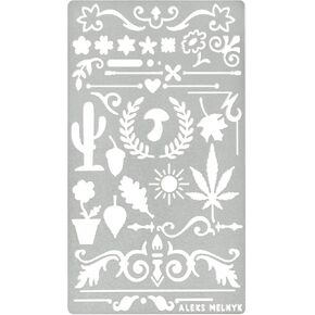 Aleks Melnyk No.1 Metal Journal Stencil, Wood Burning, Flower and Vines, Vintage, Cannabis, Finds Small Stencil Patterns, Pyrography, Engraving, Template for Painting on Wood, Bullet Journaling