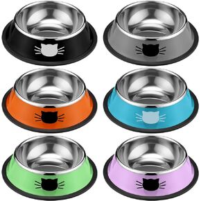 6 Pcs Cat Bowls for Food and Water Cat Dishes Stainless Steel PET Food Bowls 7 oz Anti Slip Metal PET Bowl with Removable Rubber Base Thicken Cat Feeding Bowl for Indoor Pets Kitten Small Dogs