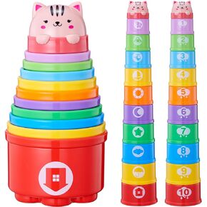 Rainbow Baby Stacking Cups Toys Set, Stacking Toys for Toddlers 1-3, Nesting Cups Stackable Blocks Baby Toys 12-18 Months, Kids Bath Toys Learning Montessori Birthday Gift Toddler Toys Age 1-2