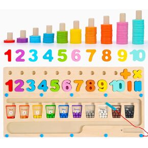 3 in 1 Montessori Toys Counting Number Puzzle, Magnetic Color & Number Maze, Color Matching Learning Counting Game for Boys Girls 3 4 5 Years Old, Preschool Math Learning Toys for Toddlers