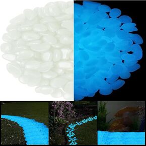 Glow Pebbles, 100 pcs Blue Glowing Rocks, Glow in The Dark Stones for Outdoor Decor, Garden Lawn Yard, Luminous Pebbles for Landscaping, Walkway Pathway, Aquarium Fish Tank Rocks
