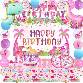 10pcs pink dinosaur birthday party supplies