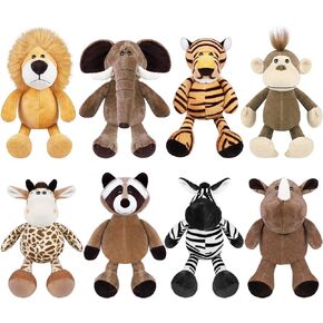 Elcoho 8 Pieces Safari Stuffed Animals Plush Jungle Animal Toys 9.8 Inch Zoo Stuffed Animals Set Cute Plush Toys for Animal Themed Parties Teacher Student Award